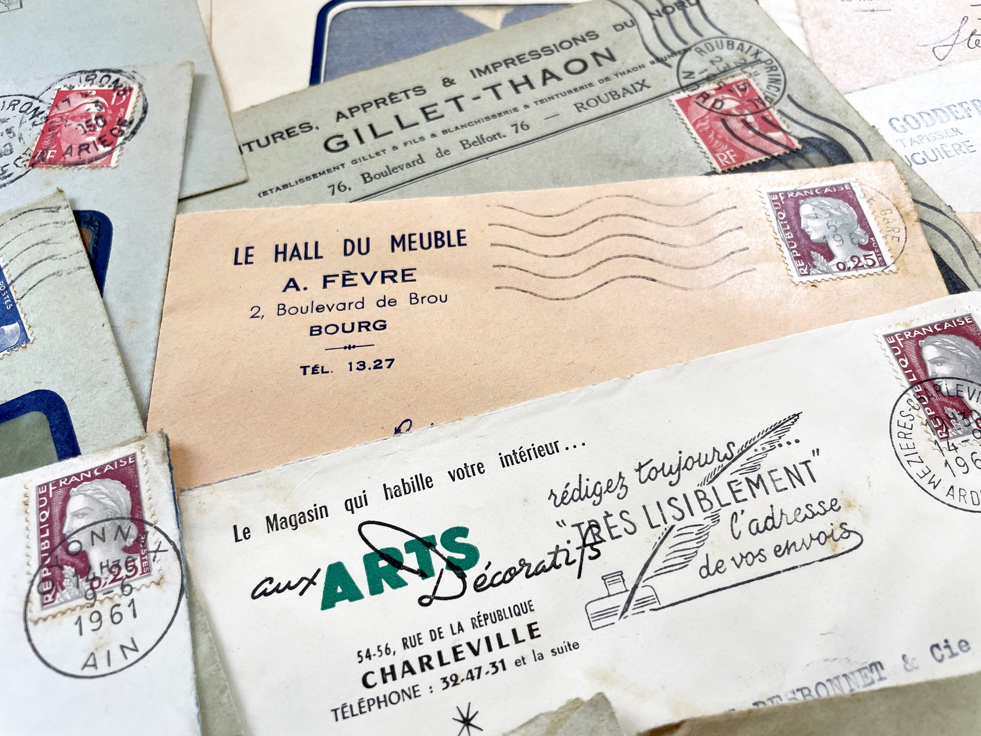 1950s - Lot of 20 Vintage French Business Envelopes – 1950s/1960s Ephemera for Junk Journals, Collage & Paper Crafts