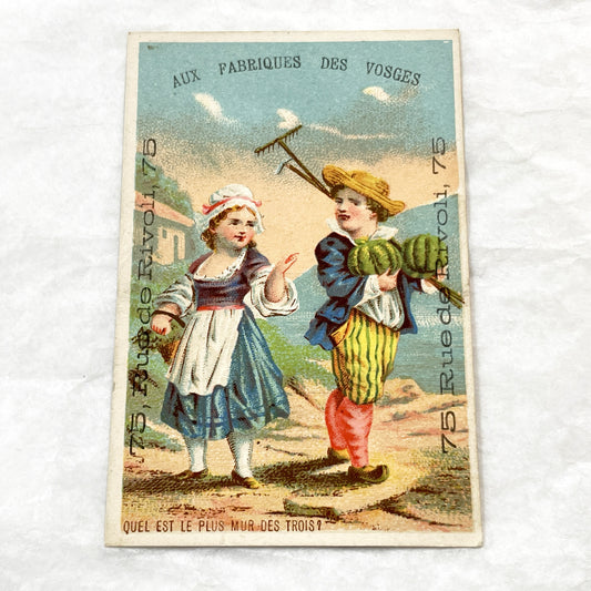 Late 19th - 2 Parisian Advertising Trade Cards - Vintage French Ephemera - Children Illustrations - Antique Store Promo - Paris Shopping