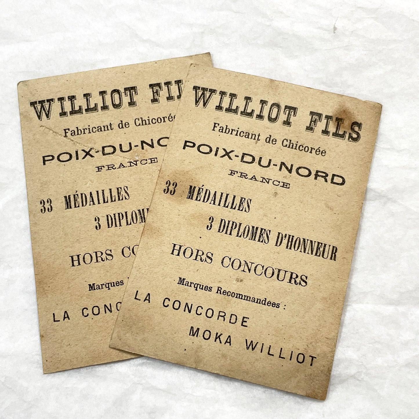 Late 19th - 2 French Chicory Trade Cards - Williot Fils Poix-du-Nord Advertising - Victorian Era Chromolithography Art Prints - Ephemera