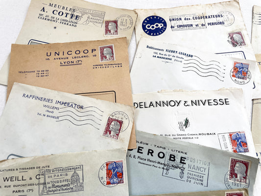 1950s - Lot of 20 Vintage French Business Envelopes – 1950s/1960s Ephemera for Junk Journals, Collage & Paper Crafts