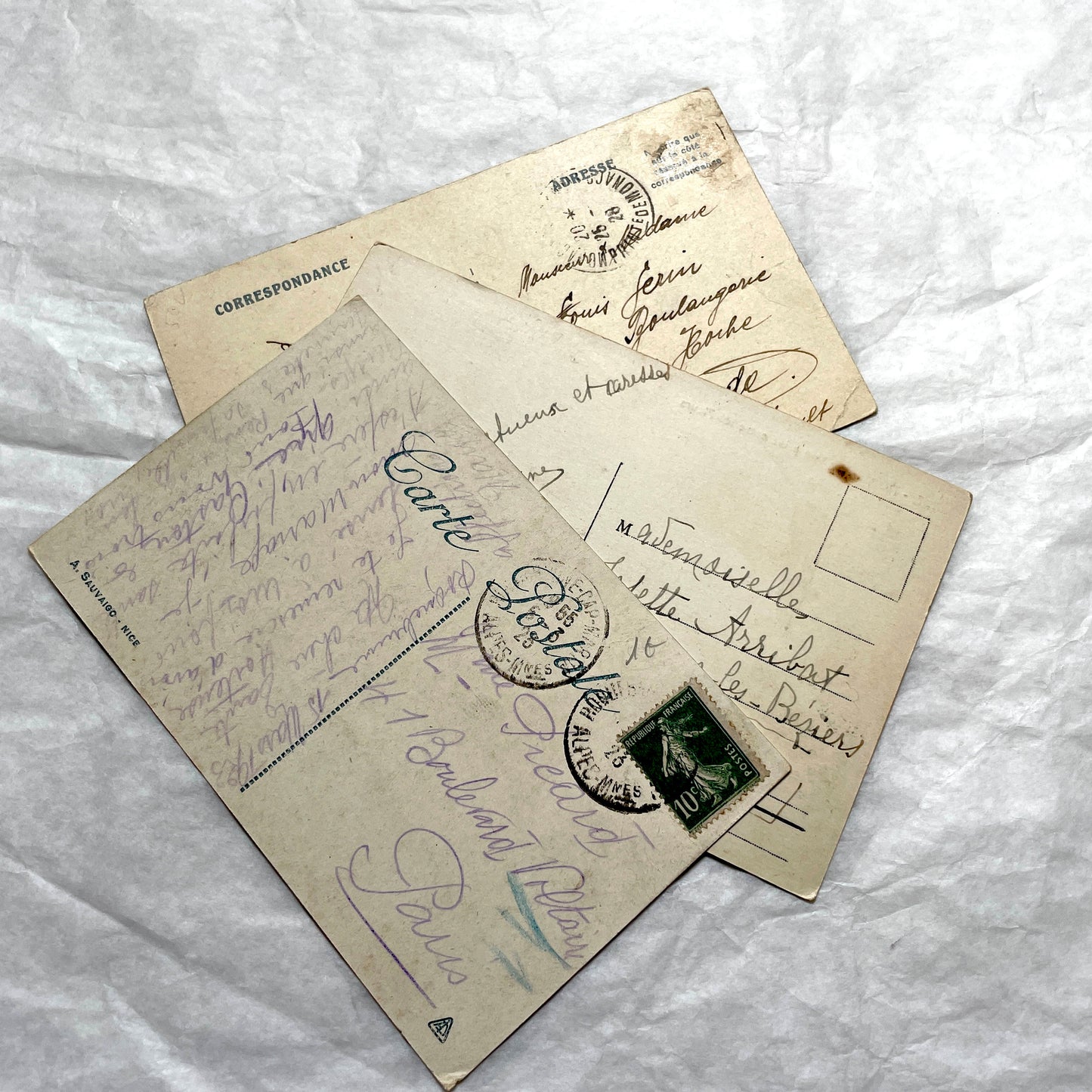 Vintage 1920s French postcard lot of Monaco and Monte-Carlo, featuring scenic coastal views with lush flowers and palm trees.