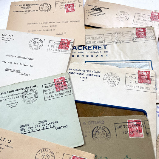 1940s - Lot of 20 Vintage French Business Envelopes – 1940s Ephemera for Junk Journals, Collage & Paper Crafts
