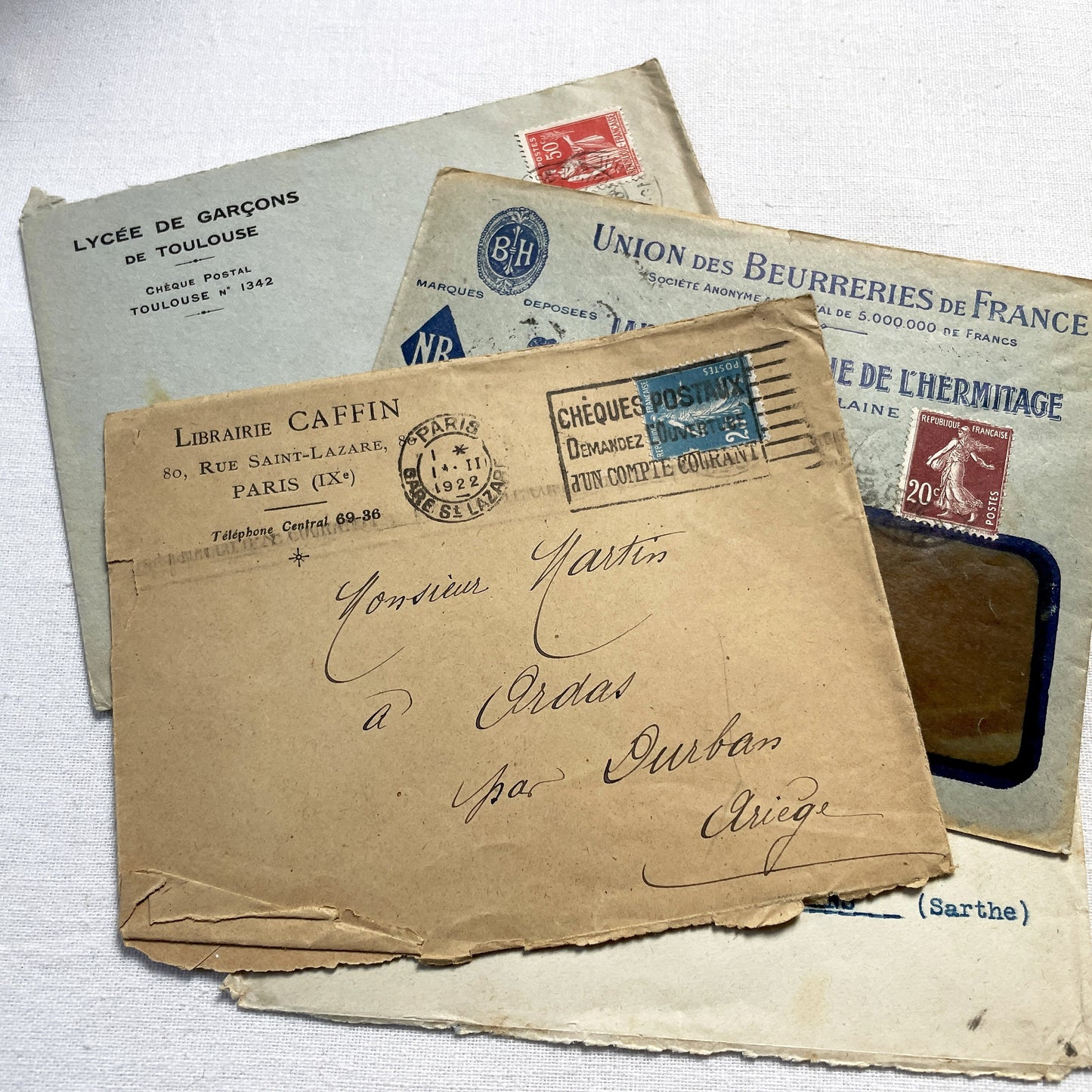 1920s - Lot of 10 Vintage French Business Envelopes – 1910s/1920s/1930s Ephemera for Junk Journals, Collage & Paper Crafts