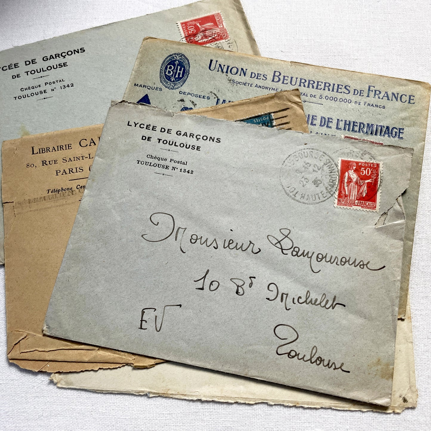 1920s - Lot of 10 Vintage French Business Envelopes – 1910s/1920s/1930s Ephemera for Junk Journals, Collage & Paper Crafts