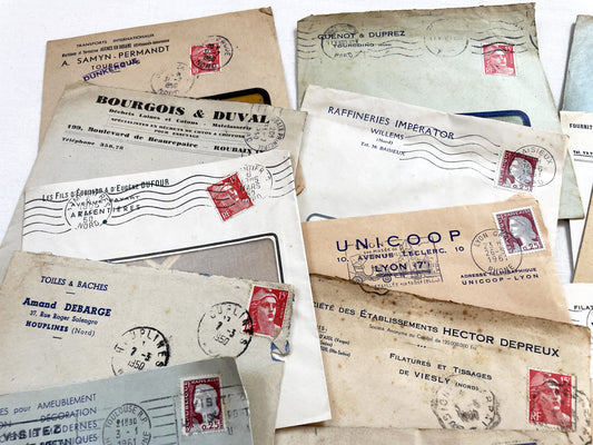 1950s - Lot of 20 Vintage French Business Envelopes – 1950s/1960s Ephemera for Junk Journals, Collage & Paper Crafts