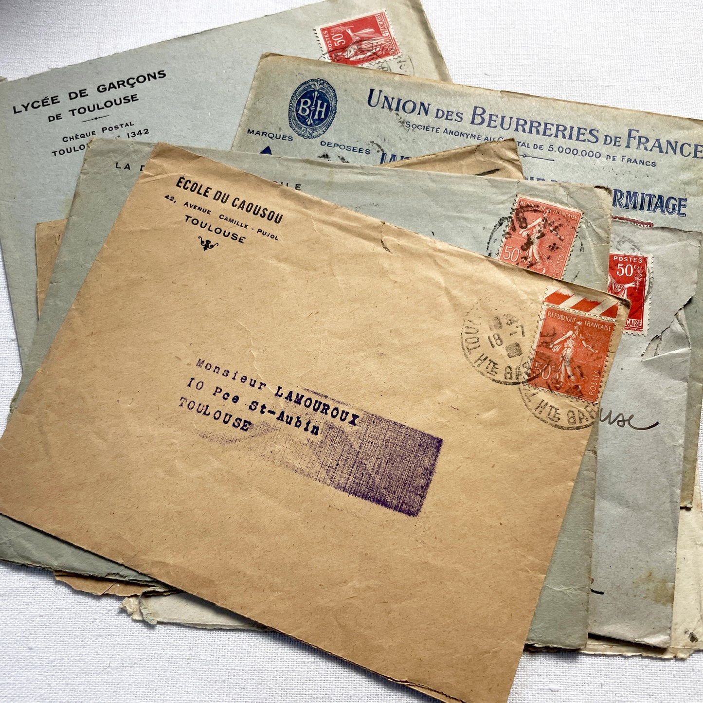 1920s - Lot of 10 Vintage French Business Envelopes – 1910s/1920s/1930s Ephemera for Junk Journals, Collage & Paper Crafts