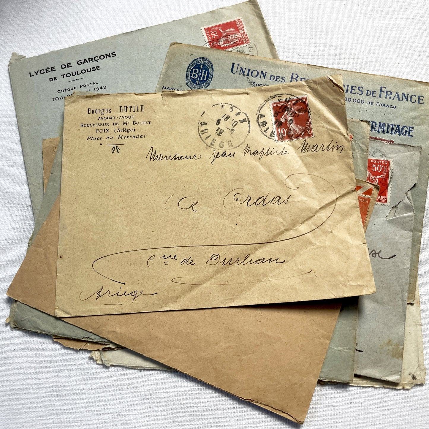 1920s - Lot of 10 Vintage French Business Envelopes – 1910s/1920s/1930s Ephemera for Junk Journals, Collage & Paper Crafts