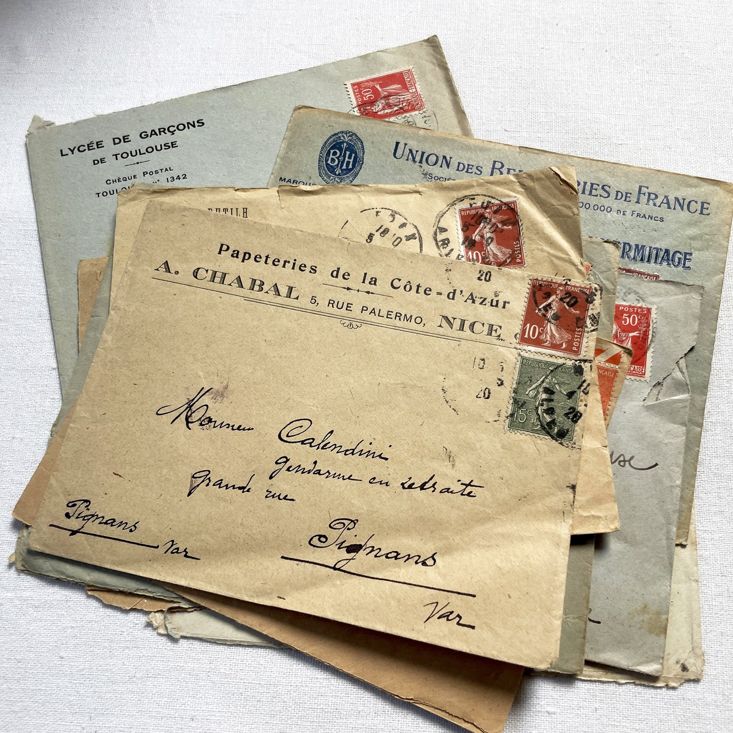 1920s - Lot of 10 Vintage French Business Envelopes – 1910s/1920s/1930s Ephemera for Junk Journals, Collage & Paper Crafts