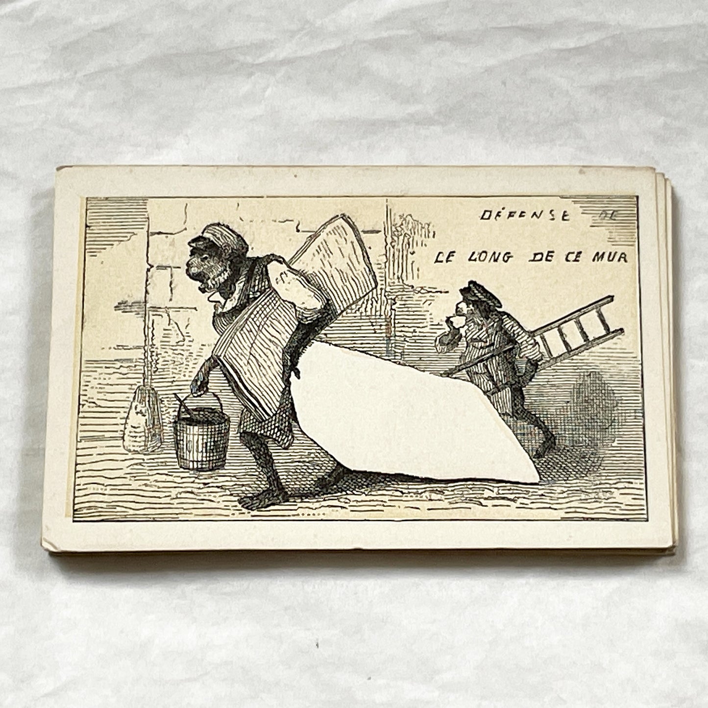Late 19th - French Devise Card - Anthropomorphic Monkey Scene - Customizable Advertising Space - Vintage Ephemera - Message Collectible