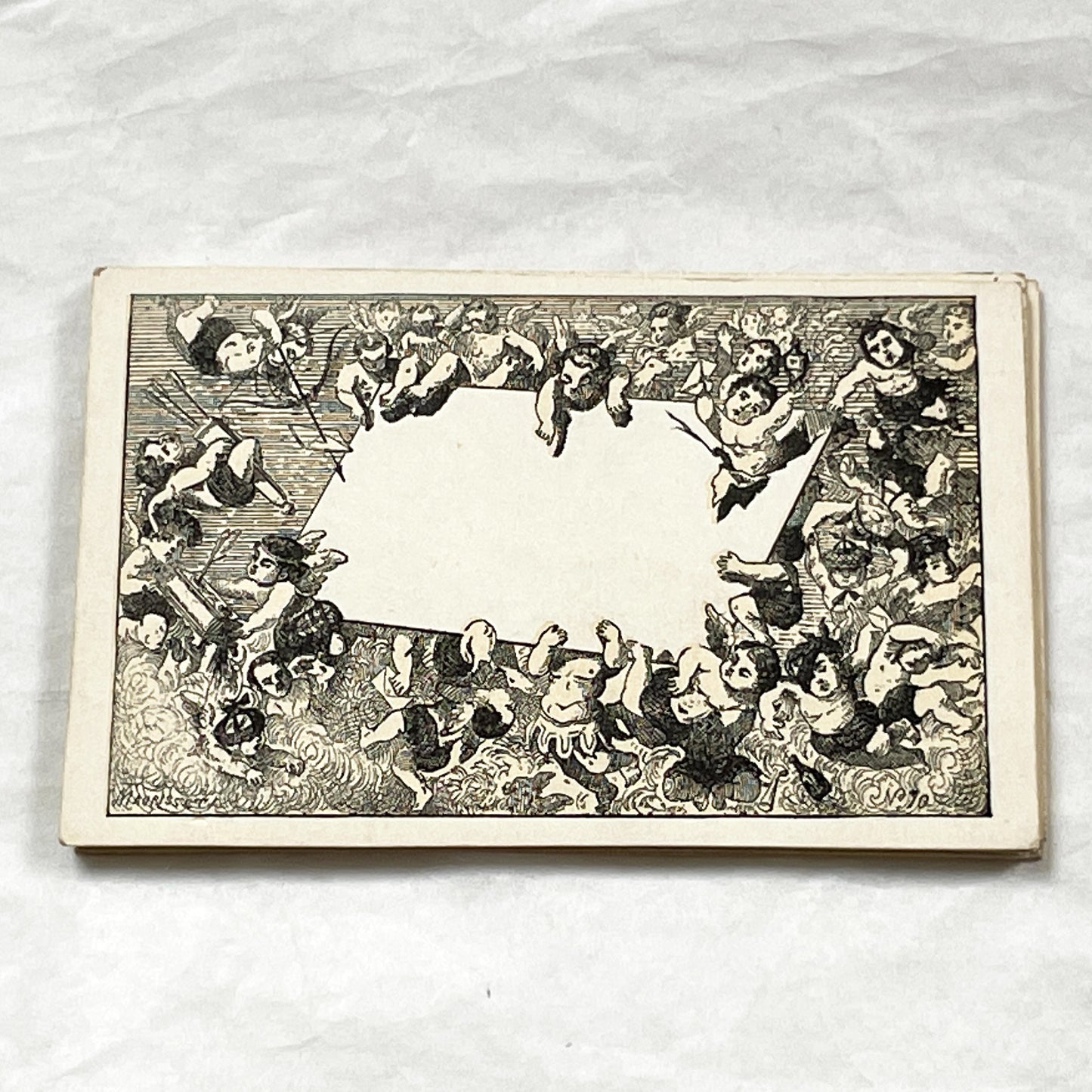 Late 19th - Antique Fancy Card with Cherubs - Customizable Devise Card - Vintage Advertising Blank - Elegant Victorian Ephemera