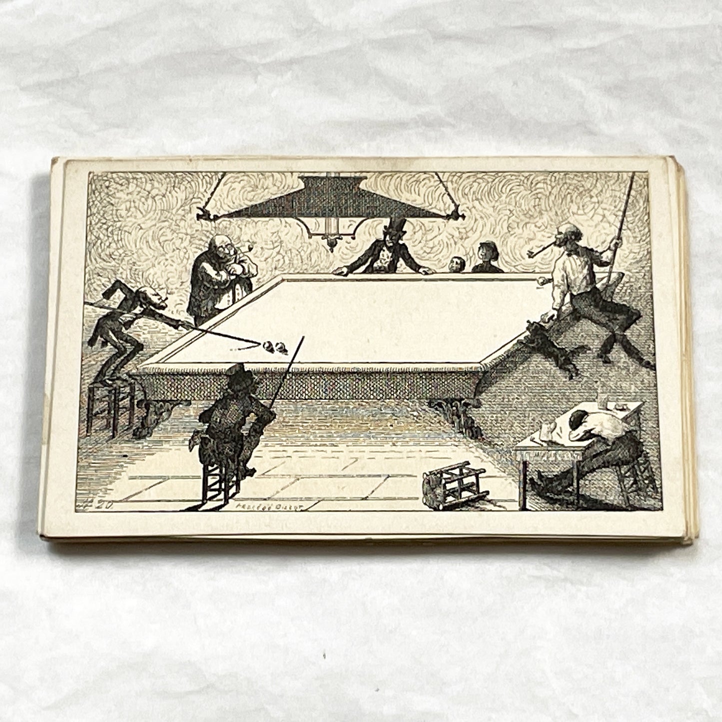 Late 19th - Humorous Billiard Scene Fancy Card - Victorian Era Advertising Ephemera - Collectible Illustrated Trade Card - Amusing Design