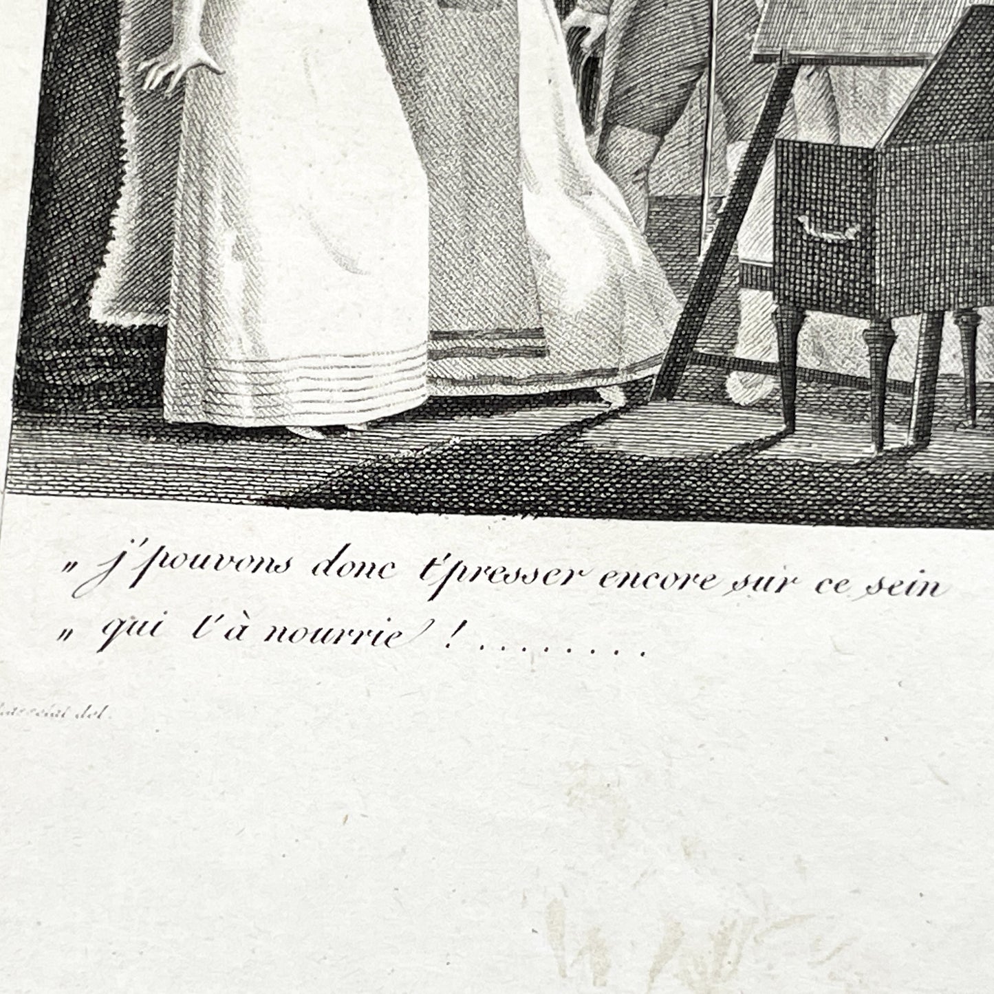 Early 19th - Antique French Print - Foster Sisters Reunion Engraving - Regency Fashion - Sentimental Bond - Historical Art