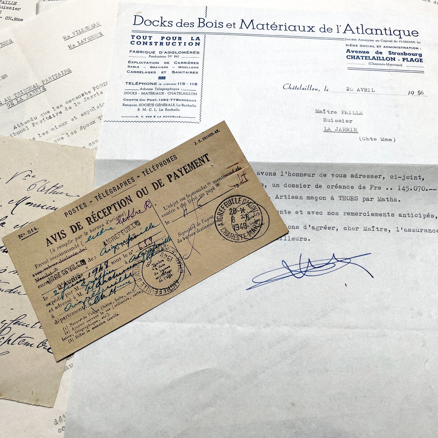 1950s - Vintage Ephemera Lot – French Letters, Invoices & Legal Documents from Notary Archive