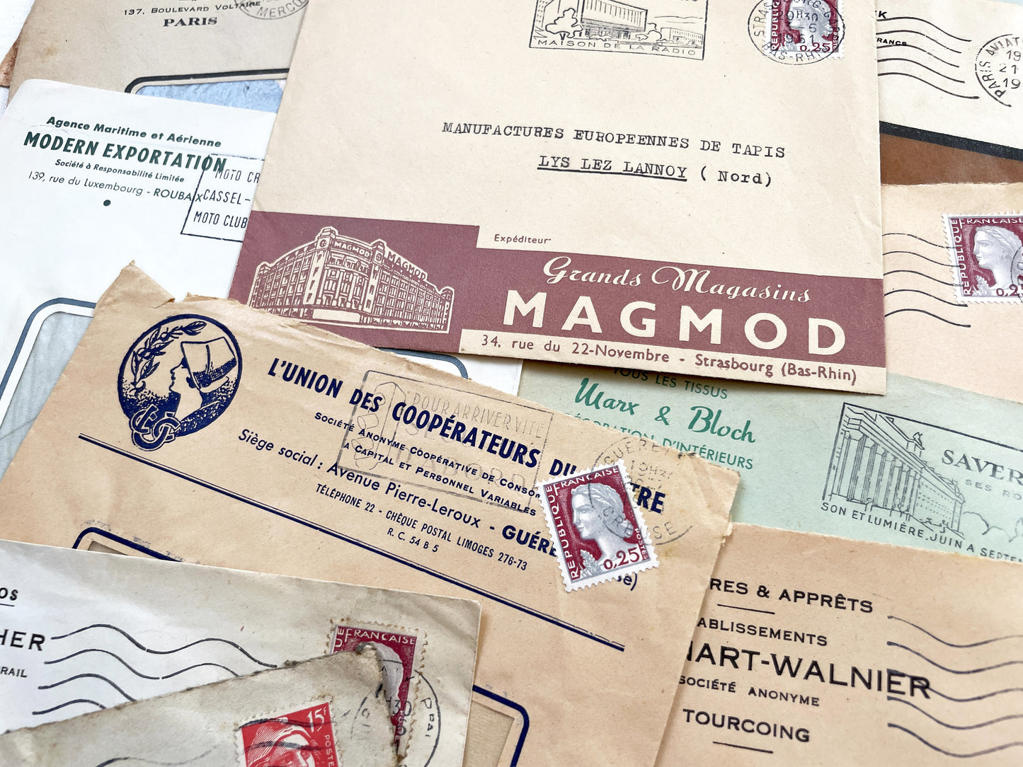 1950s - Lot of 20 Vintage French Business Envelopes – 1950s/1960s Ephemera for Junk Journals, Collage & Paper Crafts