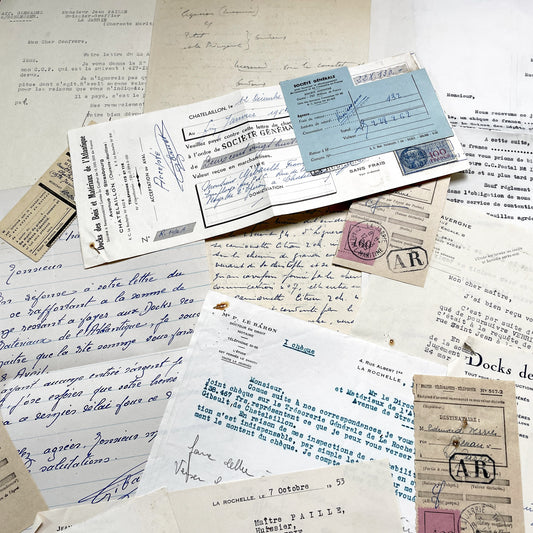 1950s - Vintage Ephemera Lot – French Letters, Invoices & Legal Documents from Notary Archive