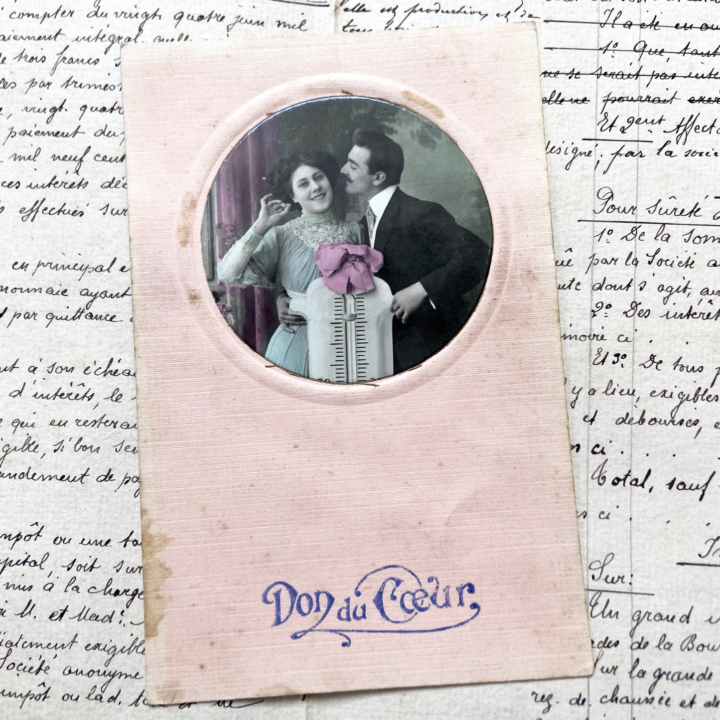 1900s - Antique French Romantic Photo Postcard - Don du Cœur - Couple - Edwardian Era Lovers Memento