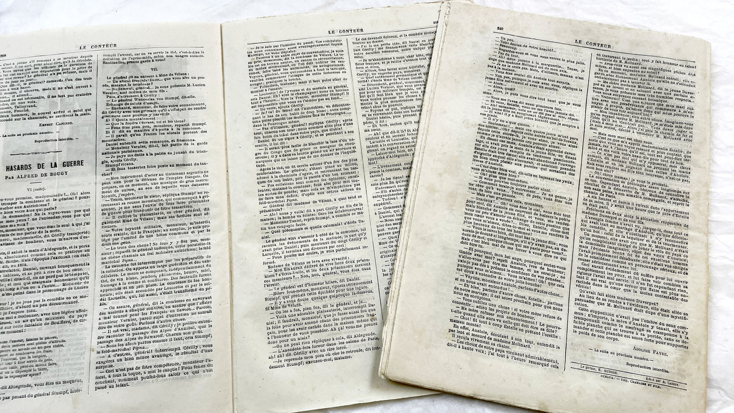 Late 19th - French Literary Newspaper Duo - Le Conteur Publications from 1880-1881 - Vintage French Periodical Set with Engravings