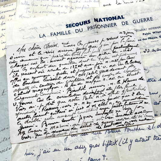 Set of 10 vintage French letters from the 1930s and 1940s, with handwritten script and a 'Prisoner of War' document.