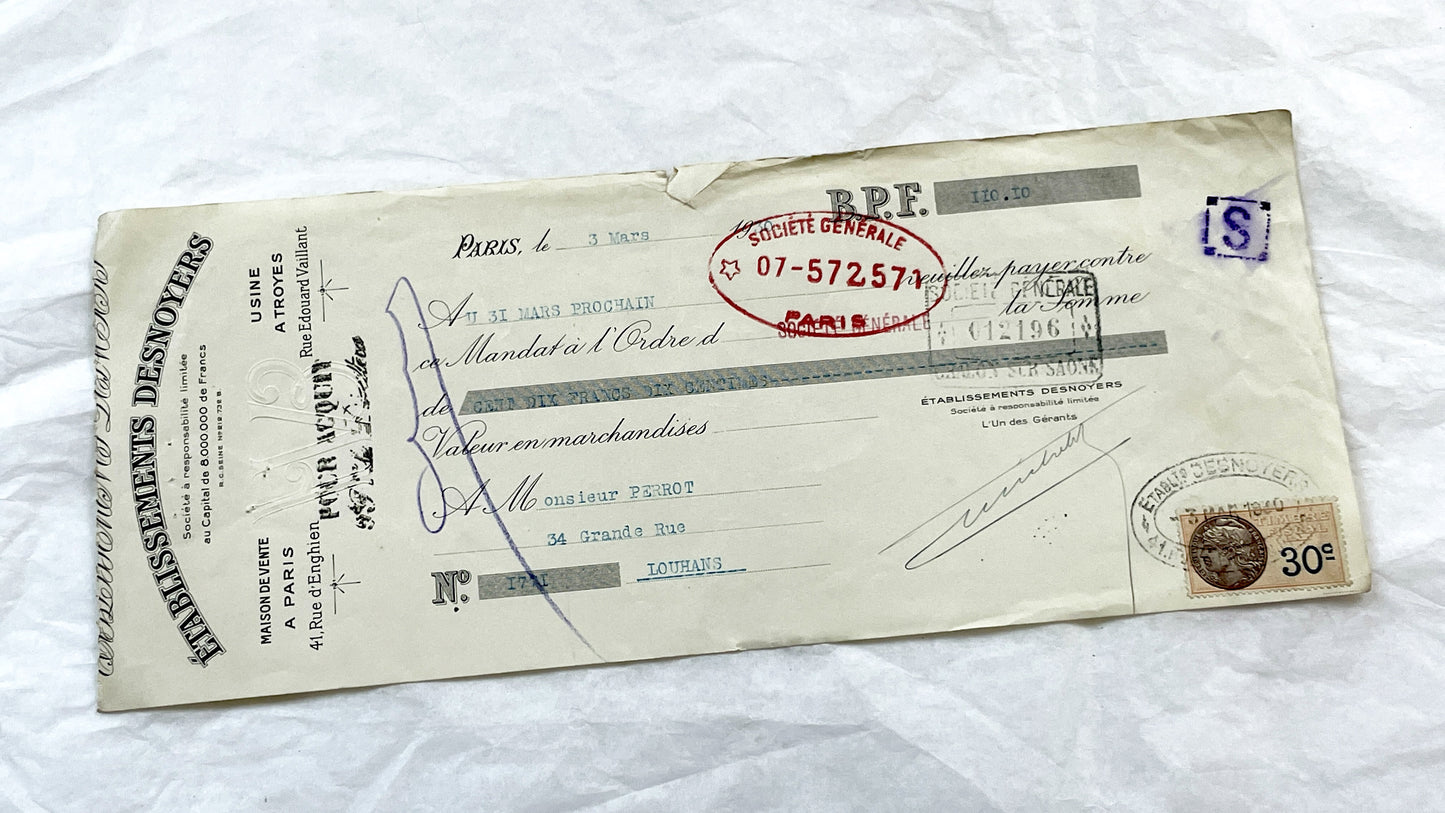 1930s - Lot of 6 Vintage French Bills of Exchange – Handwritten Commercial Documents with Stamps
