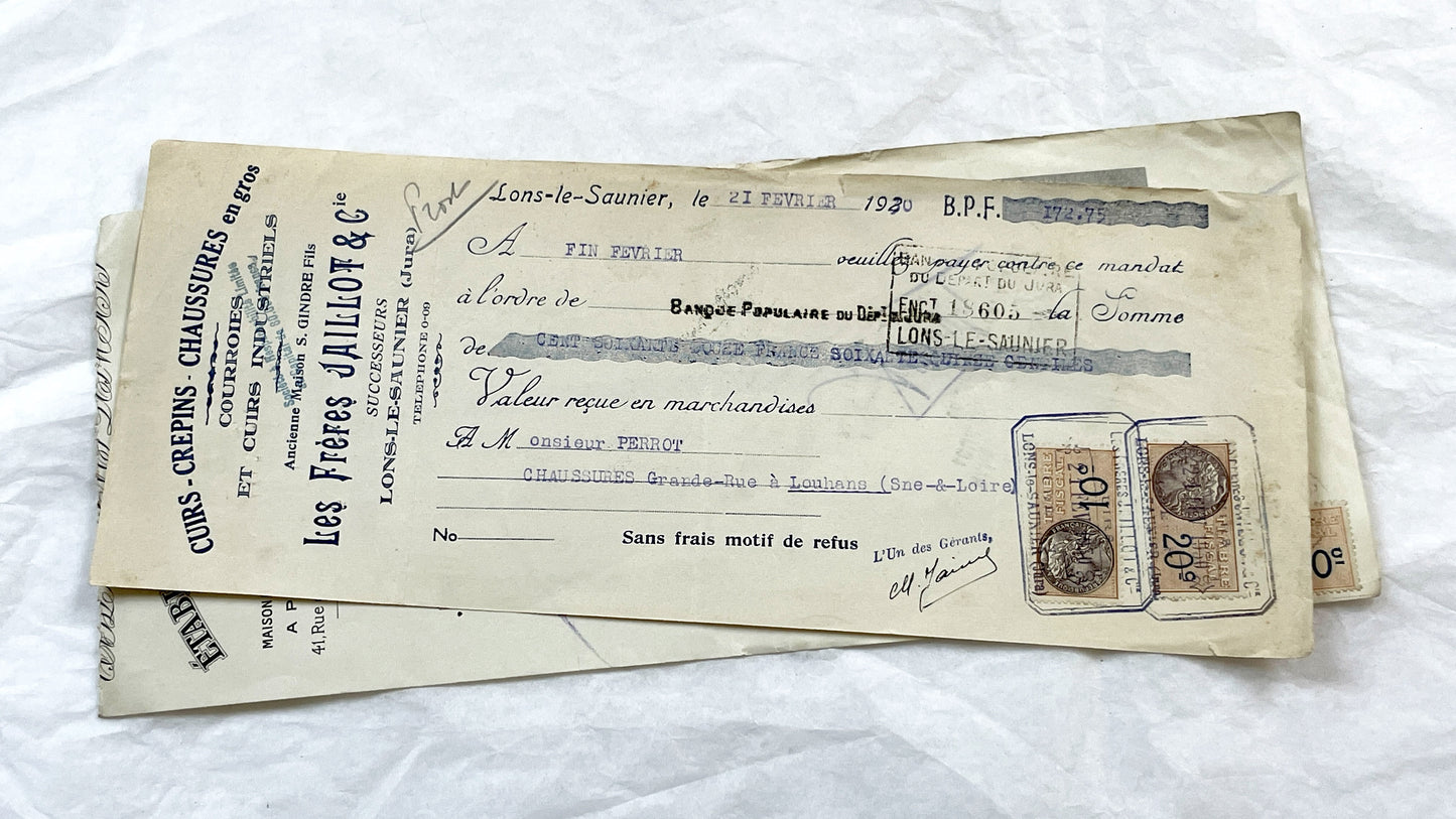1930s - Lot of 6 Vintage French Bills of Exchange – Handwritten Commercial Documents with Stamps