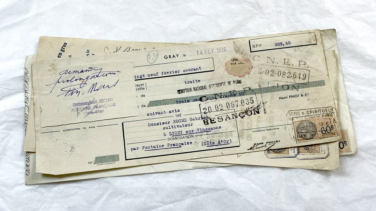 1930s - Lot of 6 Vintage French Bills of Exchange – Handwritten Commercial Documents with Stamps