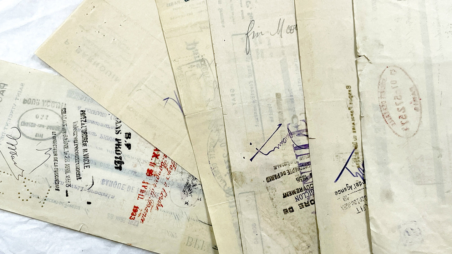 1930s - Lot of 6 Vintage French Bills of Exchange – Handwritten Commercial Documents with Stamps