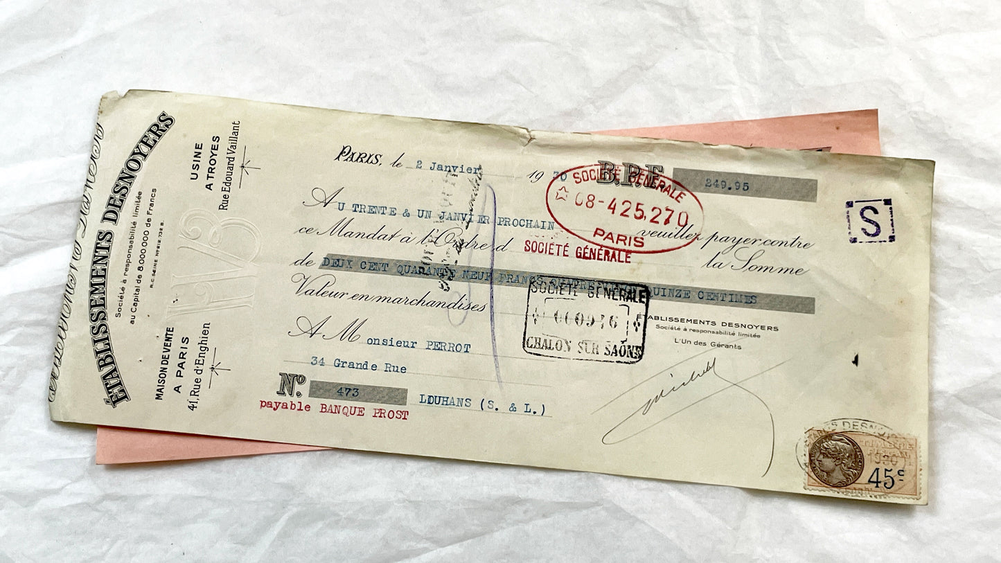 1930s - Lot of 6 Vintage French Bills of Exchange – Handwritten Commercial Documents with Stamps