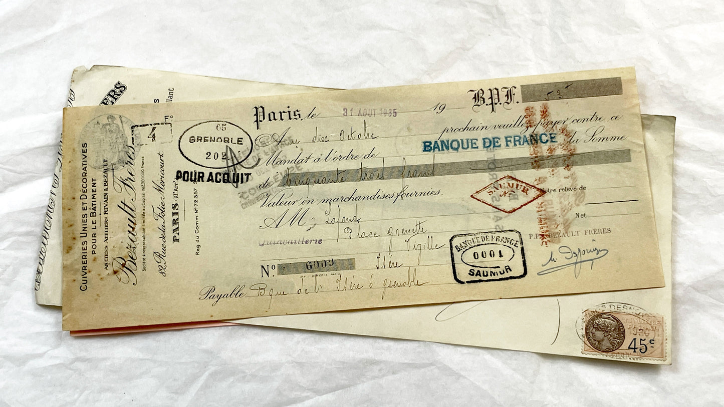 1930s - Lot of 6 Vintage French Bills of Exchange – Handwritten Commercial Documents with Stamps