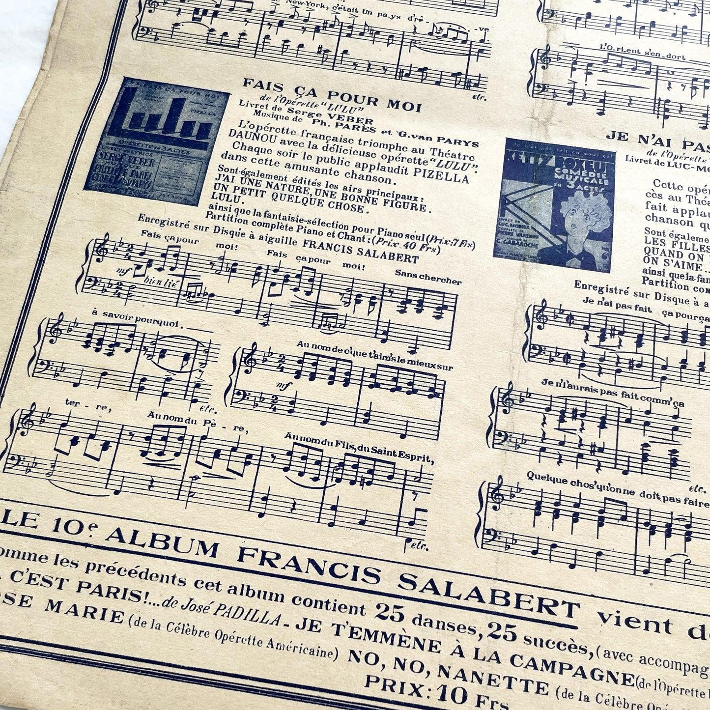 1920s - French Musical Score - 'Comte Obligado' Operetta by Moretti and Barde - 'Ça Fait Passer Un Moment' Sheet Music - Salabert Editions.