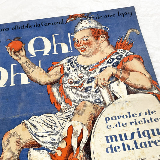 1920s - Vintage French Music Sheet - Nice Carnival Official Song 1929 - Ah! Ah!! - Gustav Adlof Moossa cover - Delrieu Frères