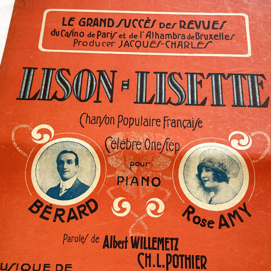 1920s - Vintage French Music Sheet - 'Lison - Lisette' - Popular Song One-Step - Piano & Vocal Score - Bérard and Rose Amy
