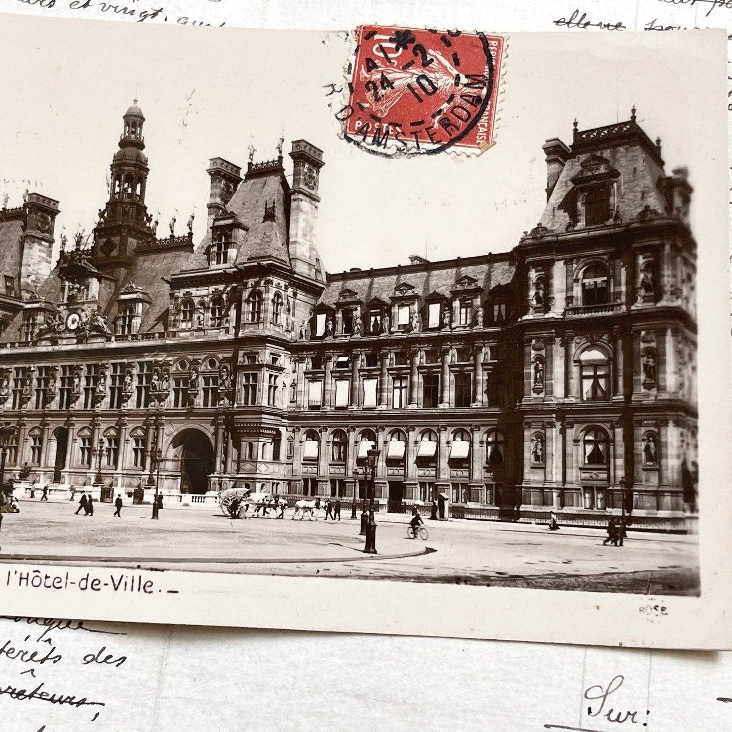 1910s - Paris Hôtel-de-Ville Vintage Postcard - Historic French Architecture - Sepia Cityscape Photo - Edwardian Paris Landmark