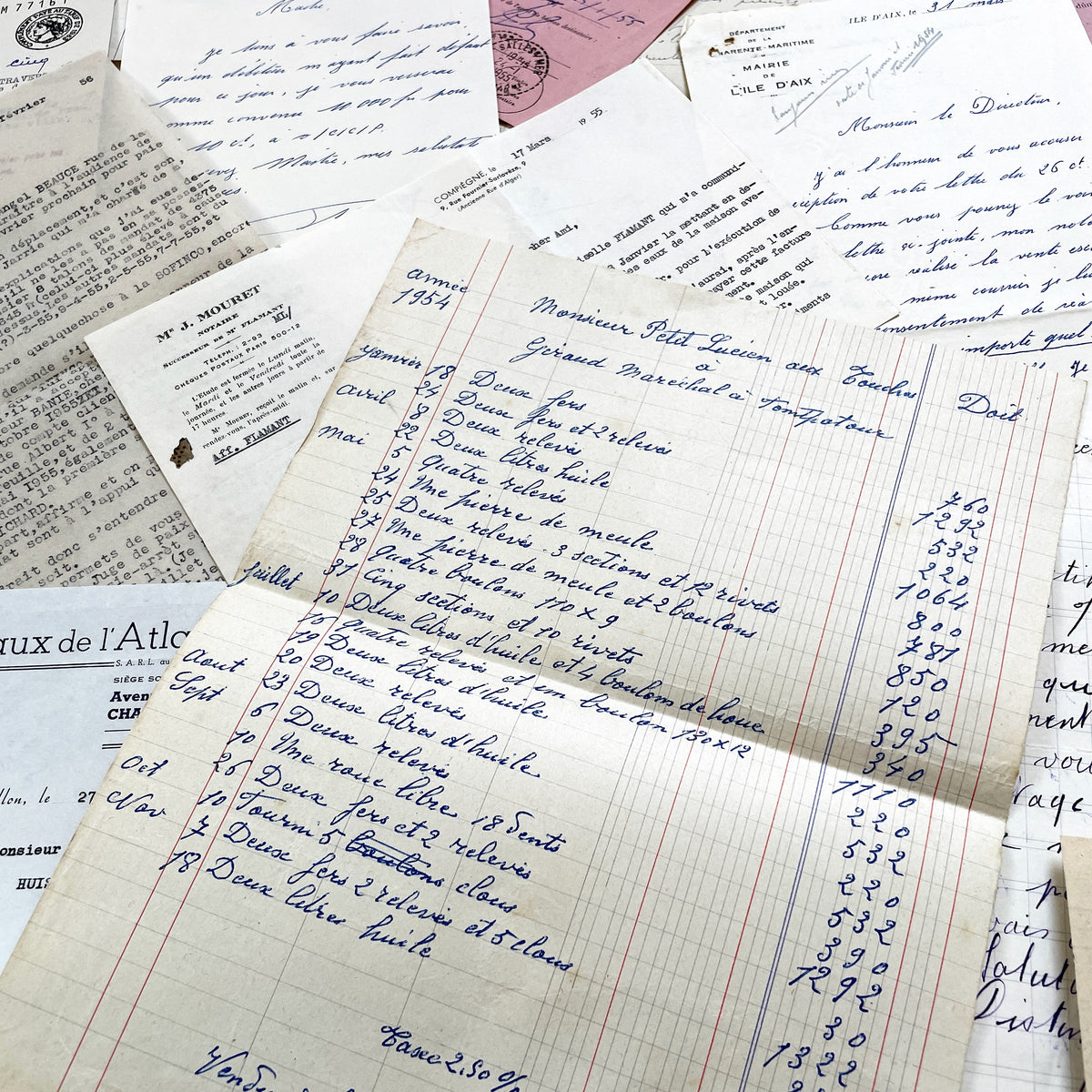 1950s - Vintage Ephemera Lot – French Letters, Invoices & Legal Documents from Notary Archive