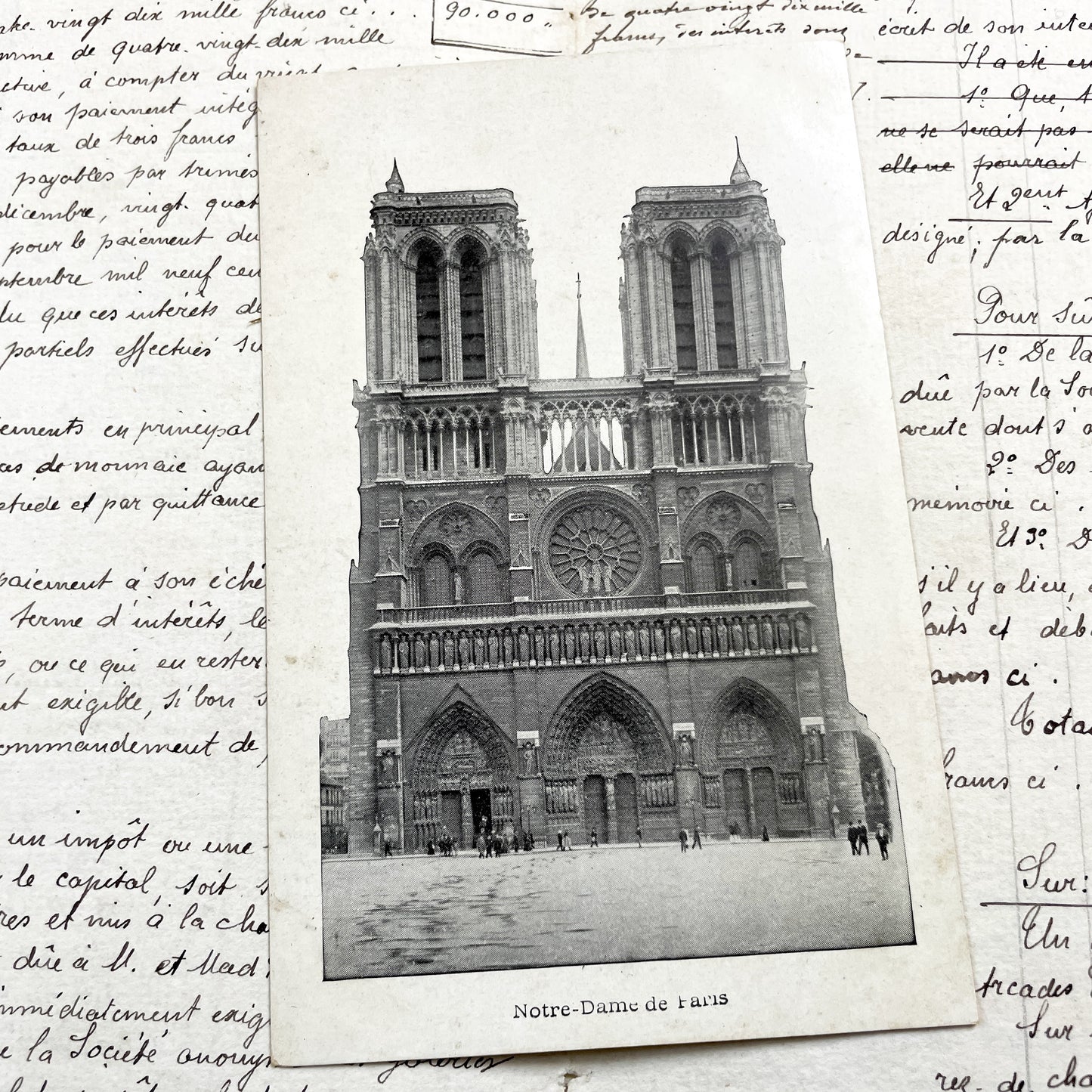 1900s - Antique Notre Dame Paris Postcard - Vintage French Handwritten Document - Historic Parisian Cathedral Ephemera
