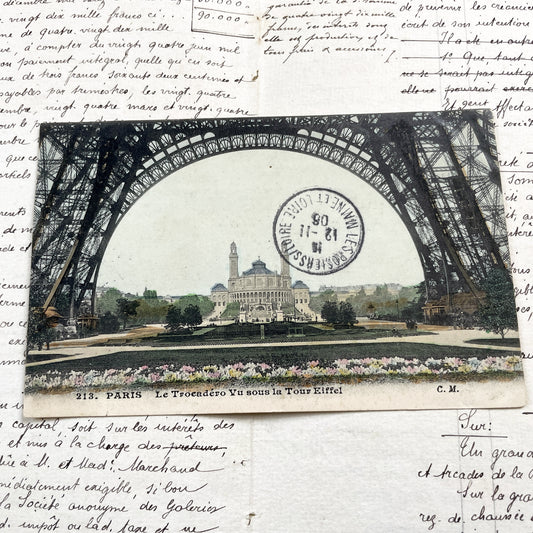 1900s - Paris Eiffel Tower Postcard - Historic Trocadero View - Vintage French Architecture -  Collectible Art