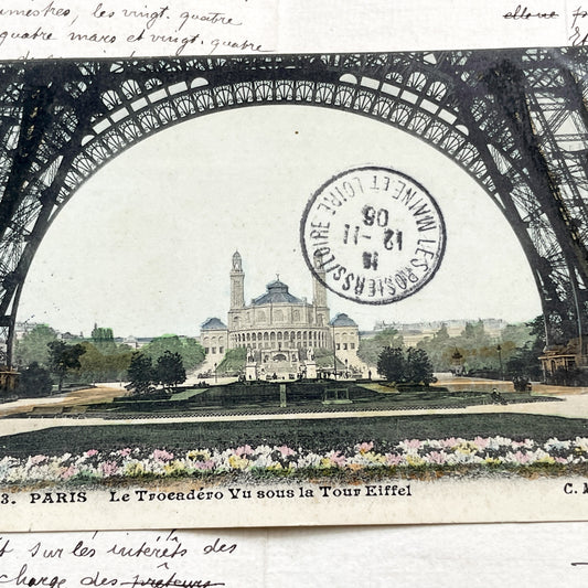 1900s - Paris Eiffel Tower Postcard - Historic Trocadero View - Vintage French Architecture -  Collectible Art