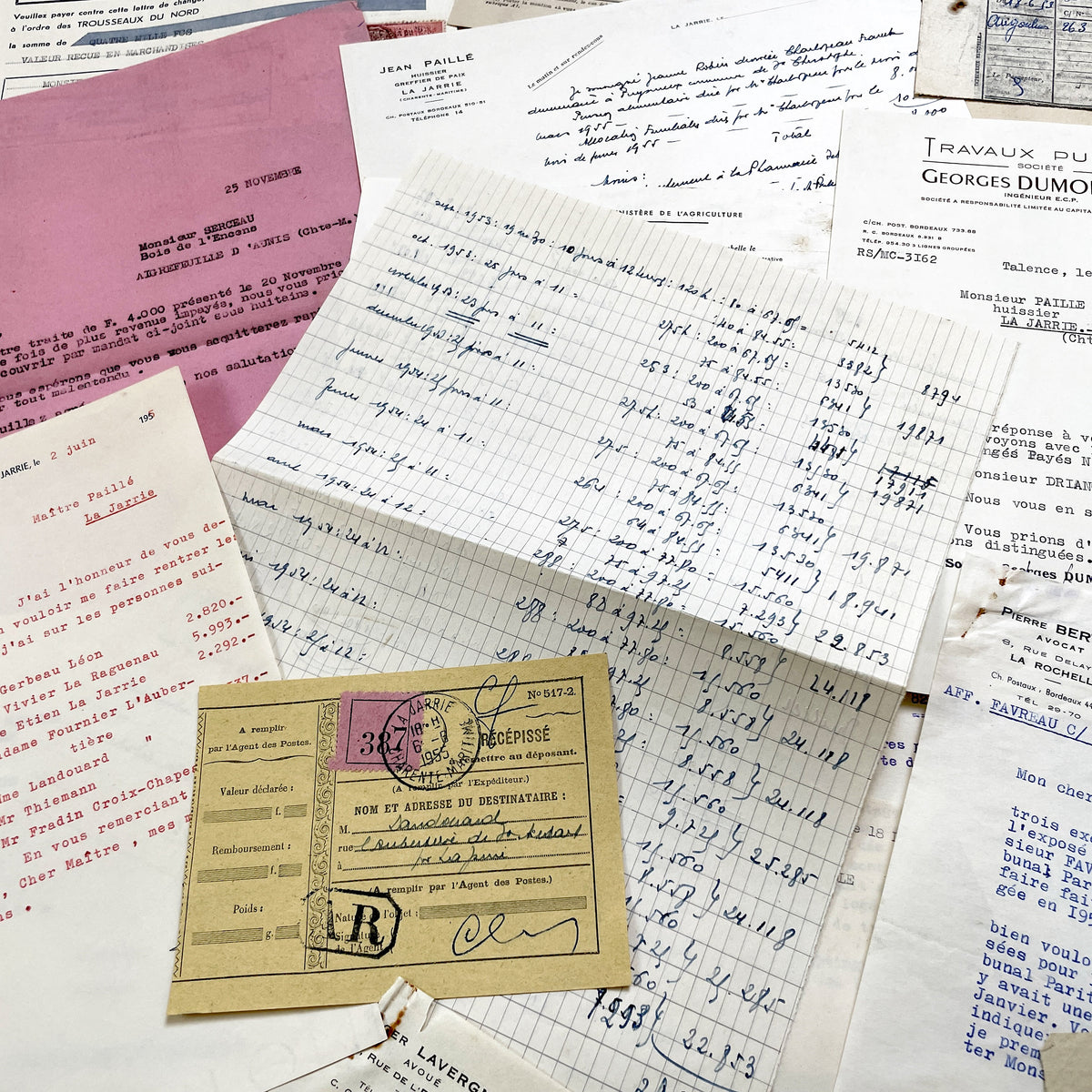 1950s - Vintage Ephemera Lot – French Letters, Invoices & Legal Documents from Notary Archive