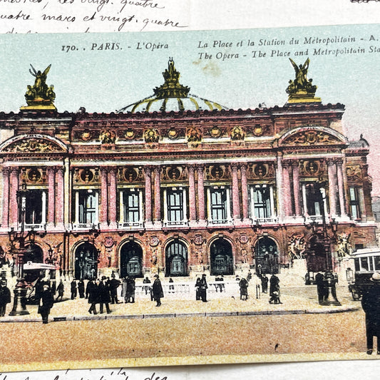 1930s - Vintage Paris Opera House Postcard - Palais Garnier - Metropolitan Station Scene - Parisian Architecture Landmark - Parisian View