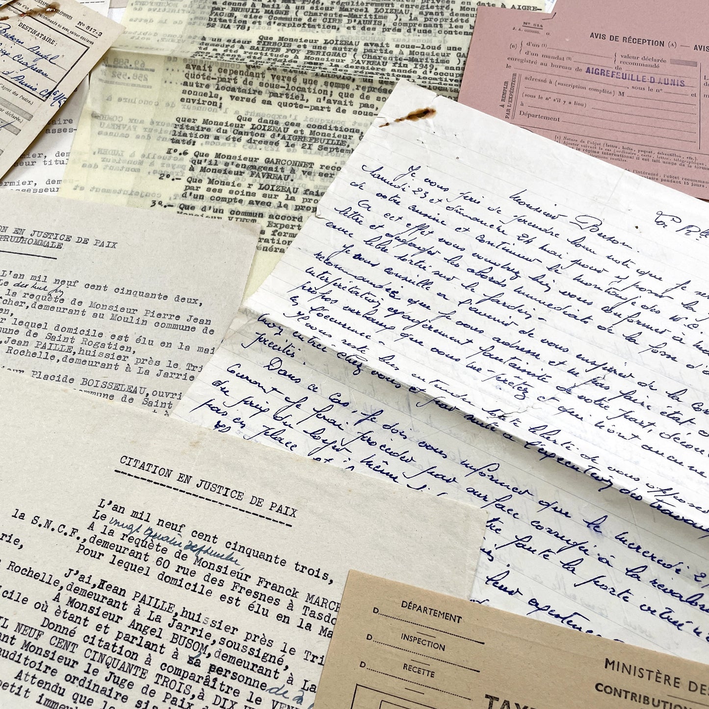 1950s - Vintage Ephemera Lot – French Letters, Invoices & Legal Documents from Notary Archive