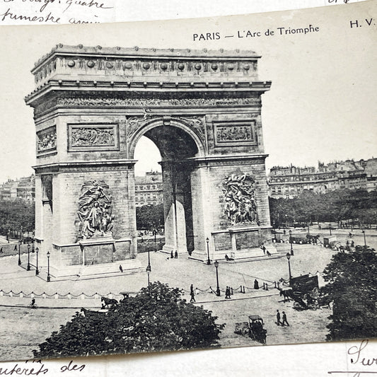 1920s - Paris Arc de Triomphe Postcard - French Document - Vintage French Memorabilia - Black and White Photography