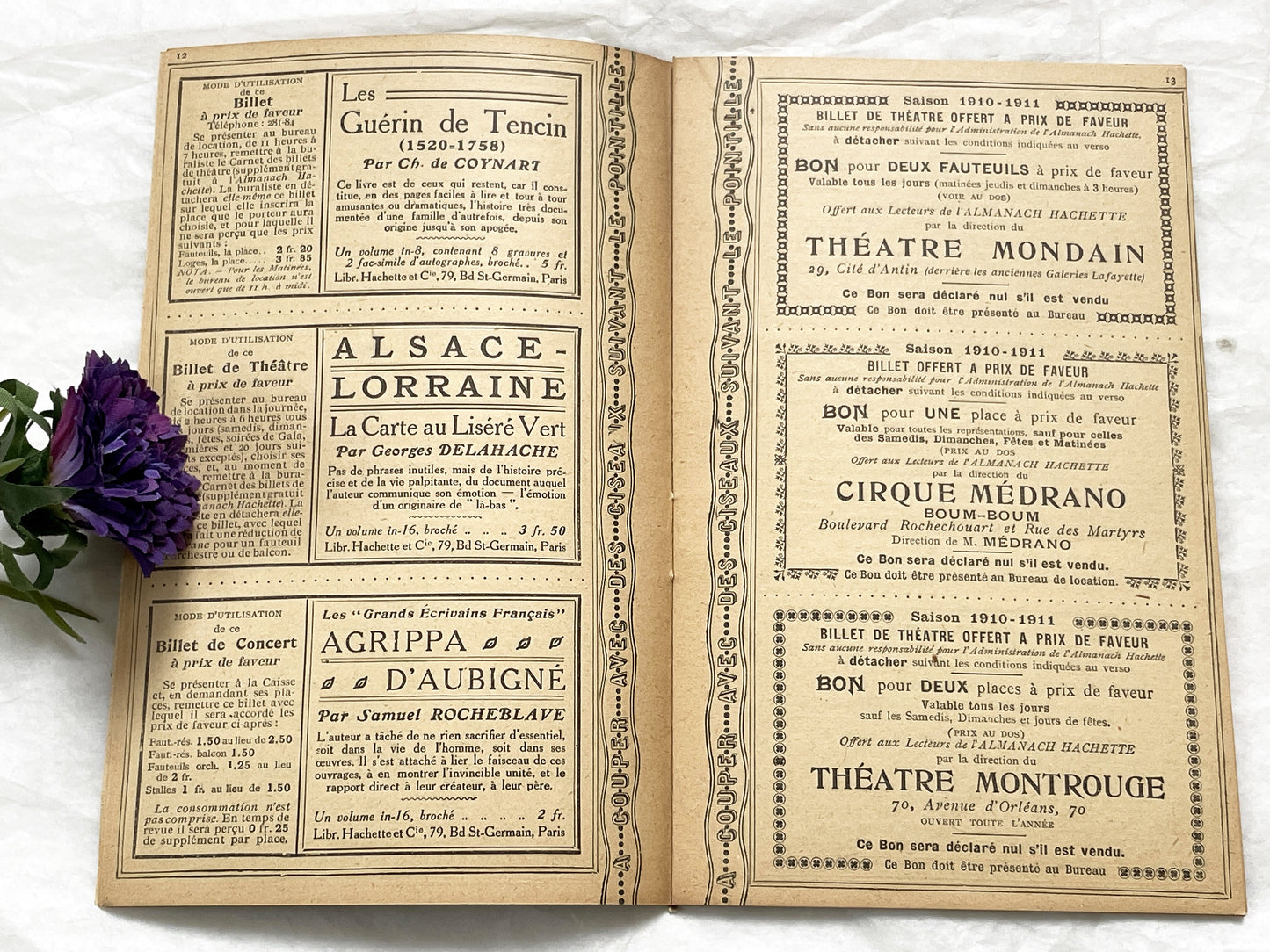 1910s - 42 pages Supplement to the Hachette Almanac – Theatre Ticket Booklet – Paris 1911