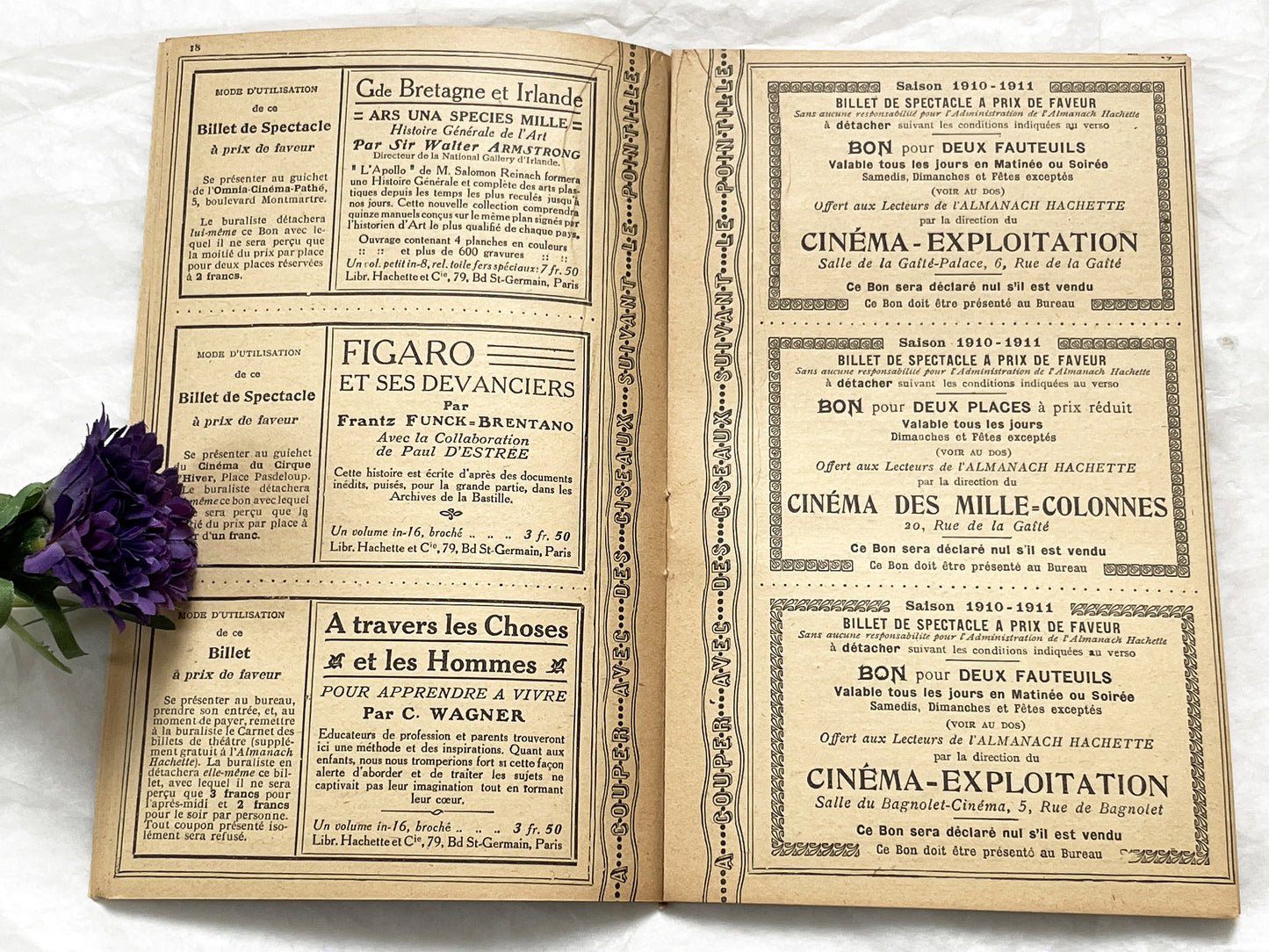 1910s - 42 pages Supplement to the Hachette Almanac – Theatre Ticket Booklet – Paris 1911