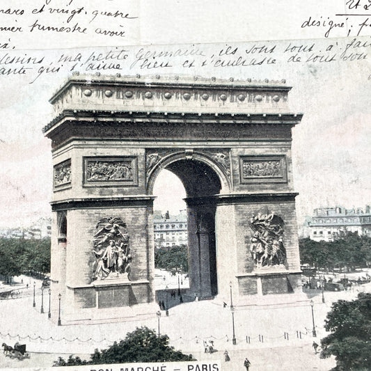1900s - Historic Paris Arc De Triomphe Postcard - Vintage French Architecture Photography Memorabilia - Original Handwritten Letter Ephemera