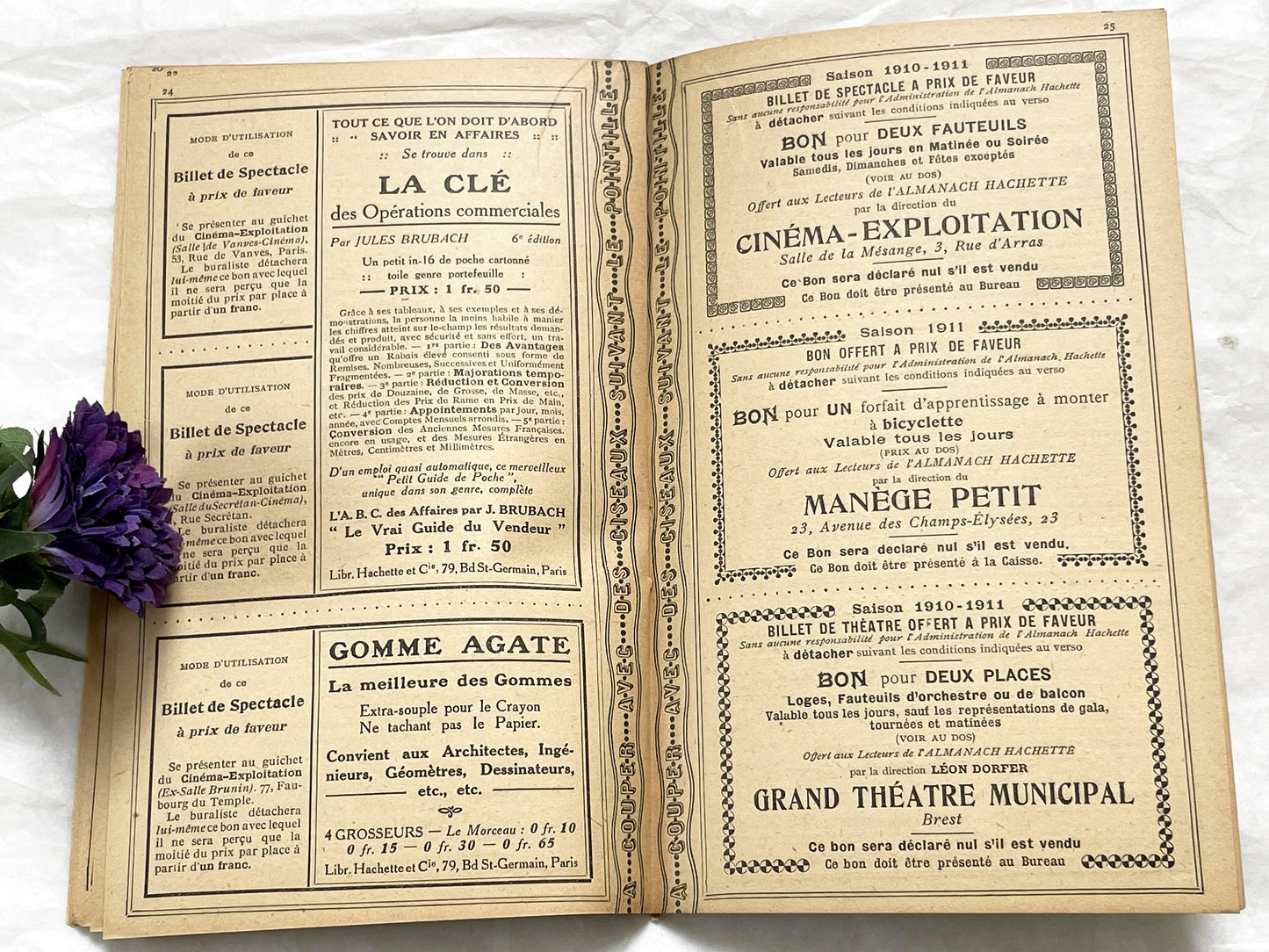 1910s - 42 pages Supplement to the Hachette Almanac – Theatre Ticket Booklet – Paris 1911