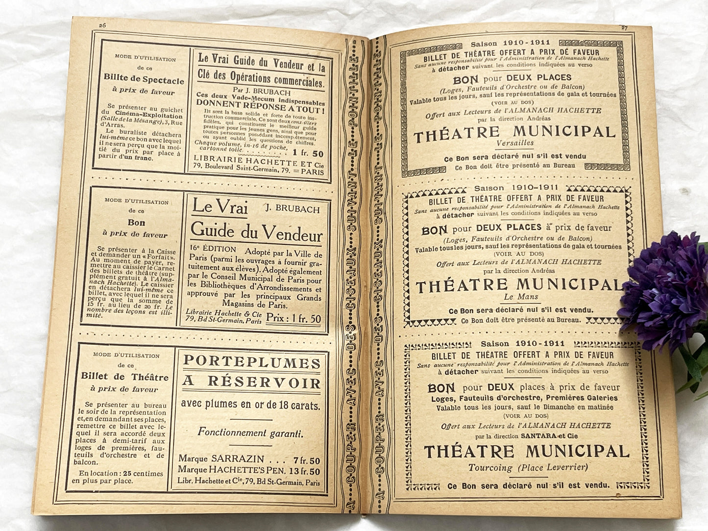 1910s - 42 pages Supplement to the Hachette Almanac – Theatre Ticket Booklet – Paris 1911