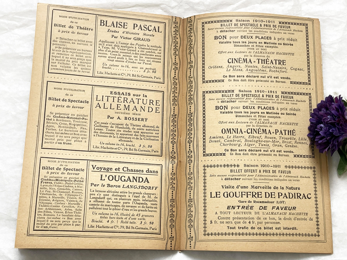 1910s - 42 pages Supplement to the Hachette Almanac – Theatre Ticket Booklet – Paris 1911