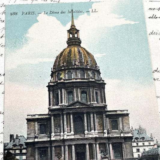 1910s - Vintage Le Dôme des Invalides Postcard - Old Paris Landmark - Historic French Architecture Print - Collectible Hand-Colored Document