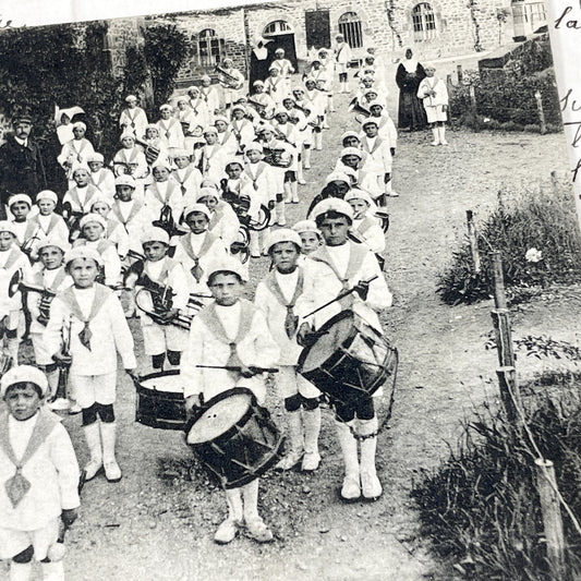 1910s - Historic Postcard - French Orphans' Band - Saint-Georges-de-Lisle Children - Mayenne Village Life - Vintage Musicians Portrait