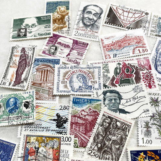 1980s - 50 French Postage Stamps - Diverse Themes Including History, Art, Nature, and Commemorations - Philatelic Lot