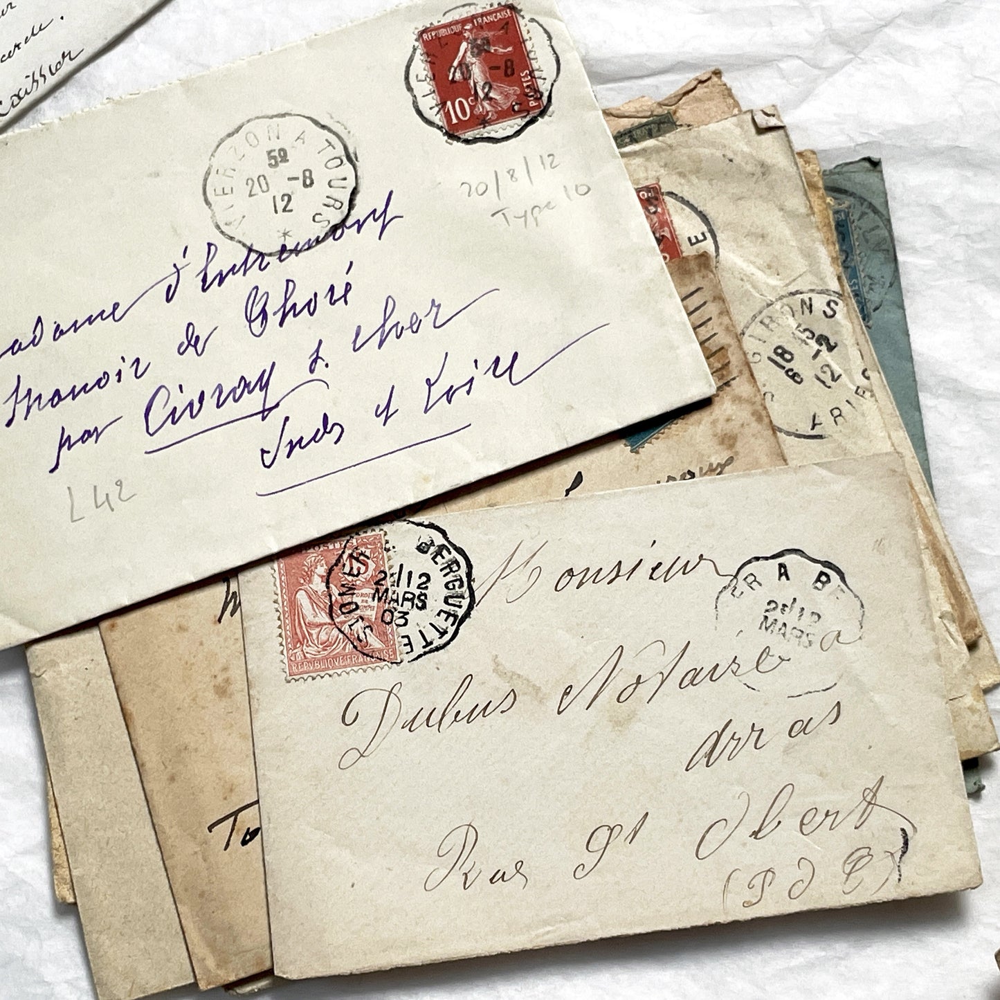 1910s - Lot of 10 Vintage French Envelopes – 1910s/1920s Ephemera for Junk Journals, Collage & Paper Crafts